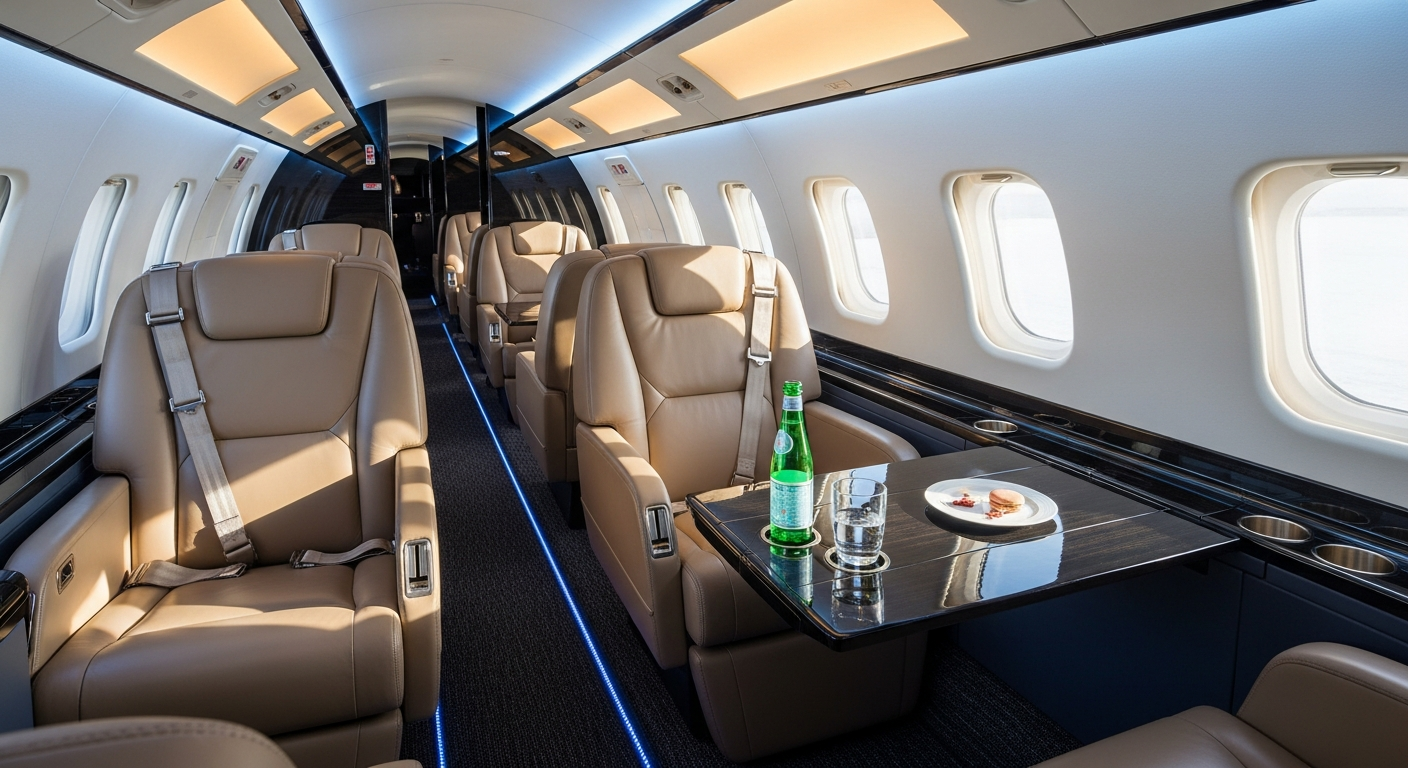 Luxurious private jet cabin interior